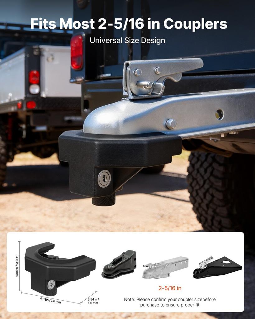 Trailer Hitch Lock Kit, Compatible with 58.7 mm Couplers, Heavy-Duty Anti-Theft Trailer Ball Lock with 3 Keys & Padlock, Prying-Resistant &
