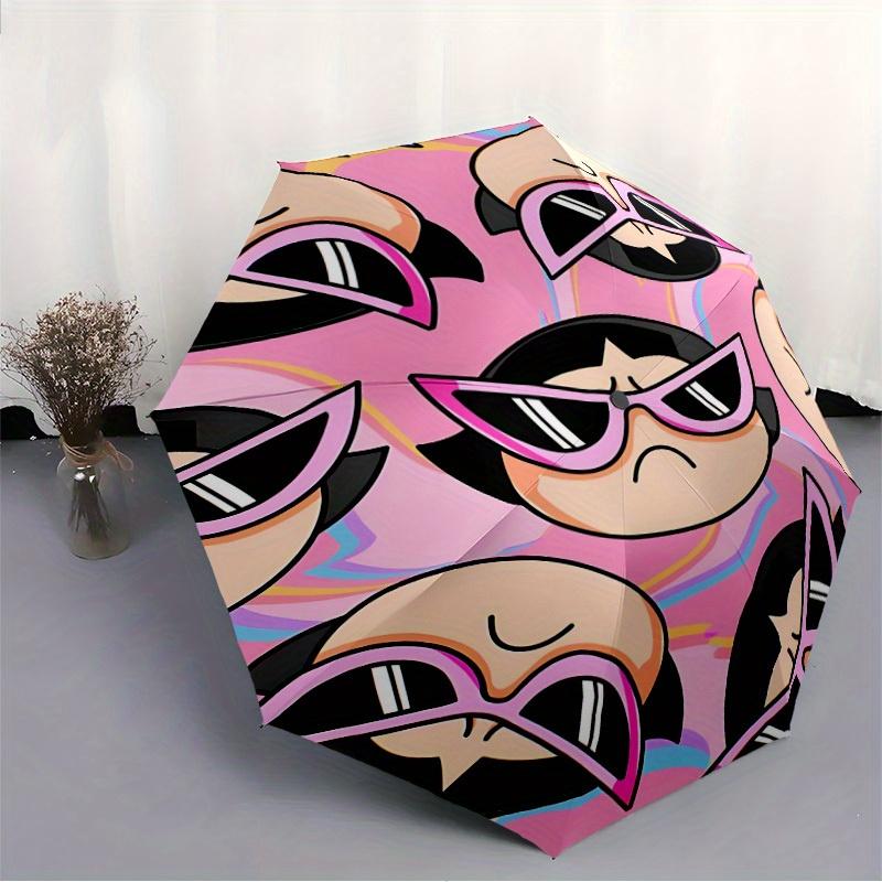 1 Stück Powerpuff Girls Automatischer Auf-/Zu Klappbarer Tragbarer Regenschirm mit 8-Rippen-Struktur für Damen/Herren, Ganzjahresgebrauch a0901089