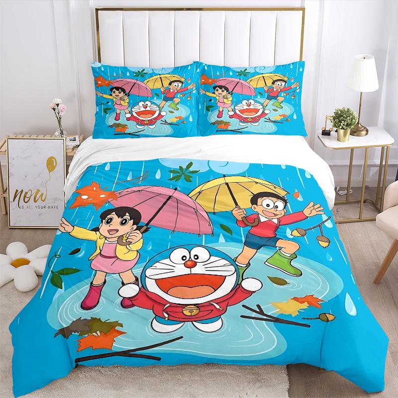 3pcs Nobita Doraemon Shizuka Quilt Cover Set - Soft & Comfortable Polyester Fabric, All-Season Breathable Comforter Set For 1 Quilt Cover & 2 Pil