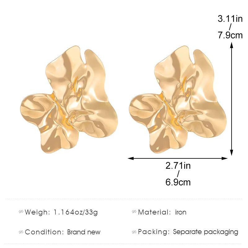 1 pair of gold vintage-style exaggerated metallic lava-textured stud earrings, irregular geometric earrings, unique jewelry, sui