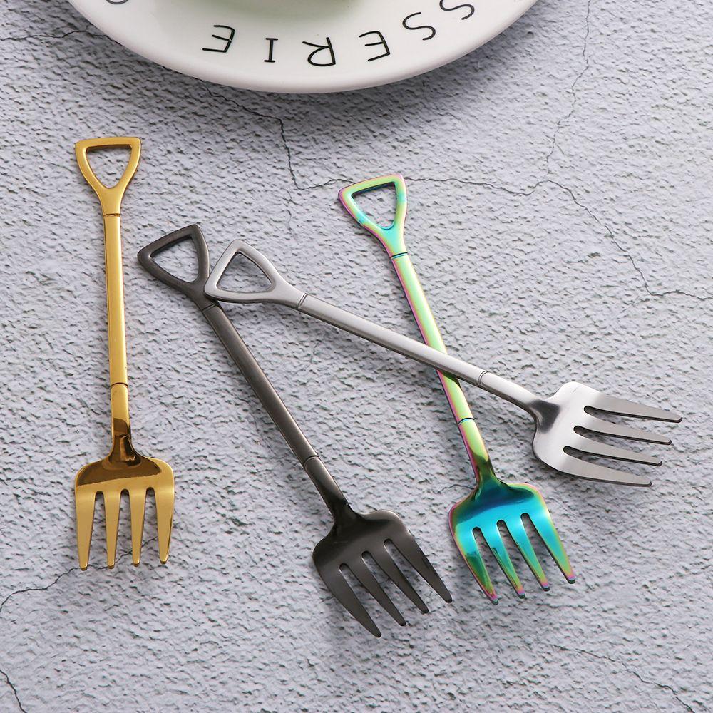 Soup Coffee Kitchen Multi-color Stainless Steel Shovel Shape Spoon Fork Ice Cream