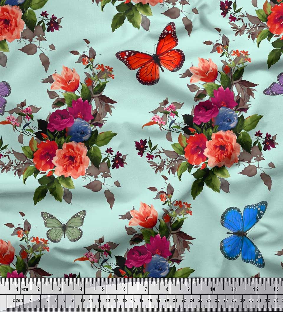 

Тканина Soimoi Japan Crepe Satin Leaves, & Peony Floral Print Тканина на метр 42 дюйма 42 Inch Wide - Poly Crepe зелений