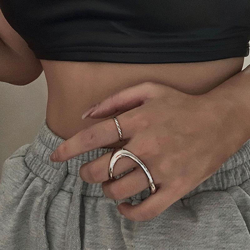 Damen Koreanischer 925er Silber Doppel-Finger Geometrischer Ring - Trendiger, Unregelmäßiger Designschmuck