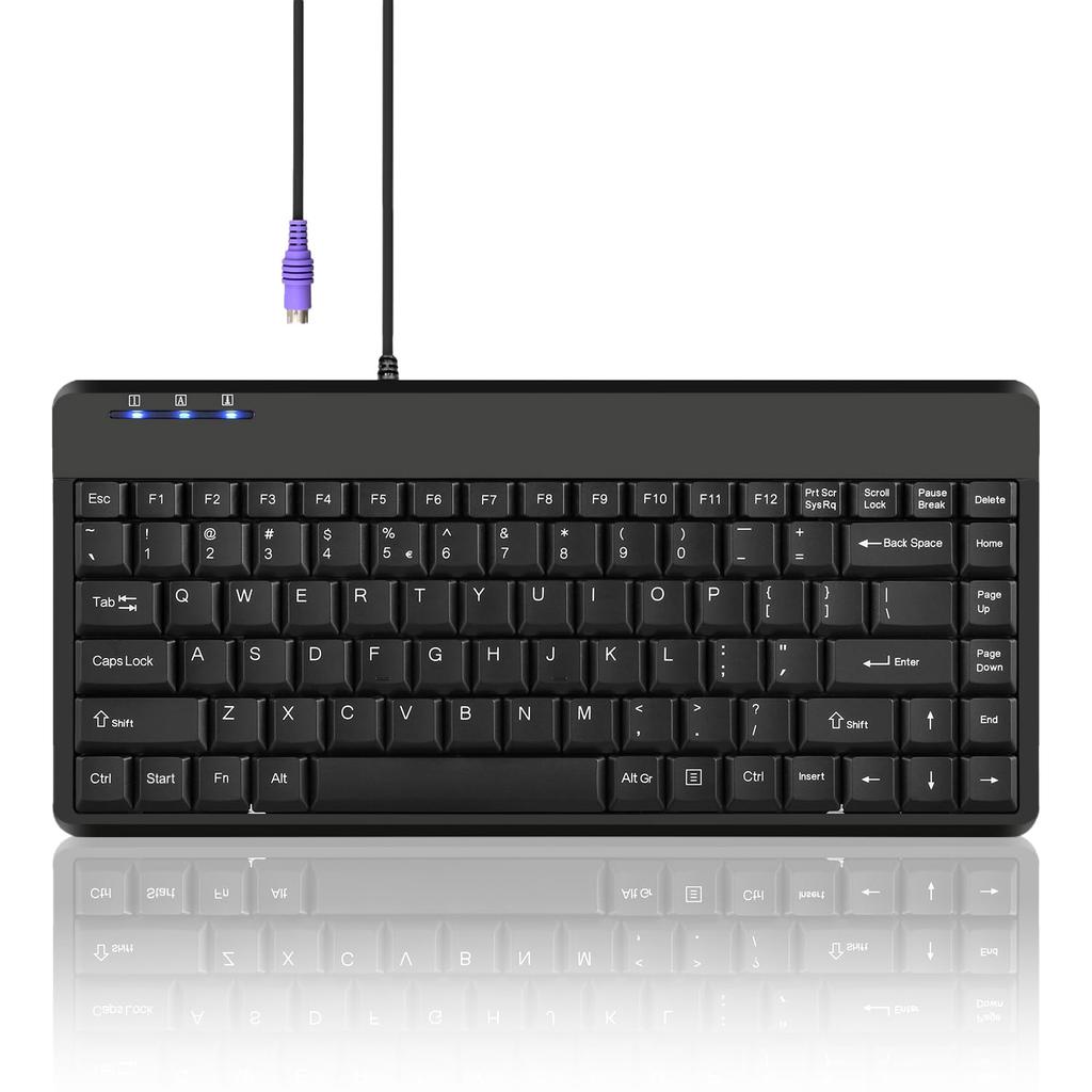Perixx PERIBOARD-409P Wired PS2 Mini Keyboard with PS2 Connection, Piano Black, 1.8m Cable, Tenkeyless, Dimensions: 315x147x20mm [Official Warranty]