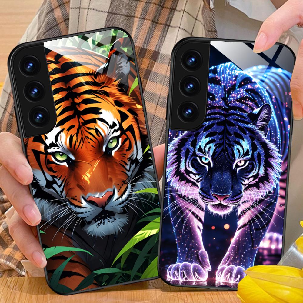 Tiger Neon Mobile Handyhülle für Samsung Galaxy S26 S25 S24 S23 S22 S21 S20 Note20 Plus FE Ultra Glas Bunte Abdeckung Hülle