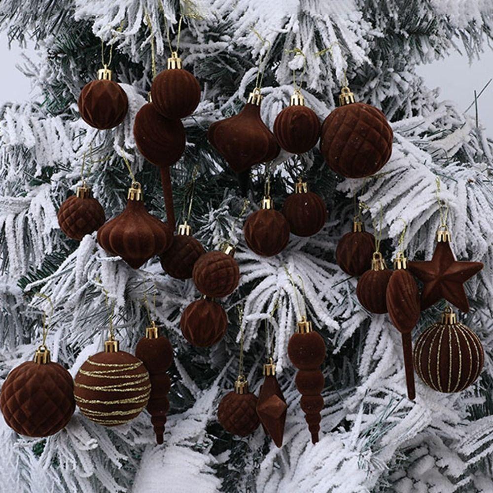 24Pcs Colorful Flocking Christmas Ball Shatterproof Decorative Christmas Spheres Pendant Reusable Pentagram Christmas Ball