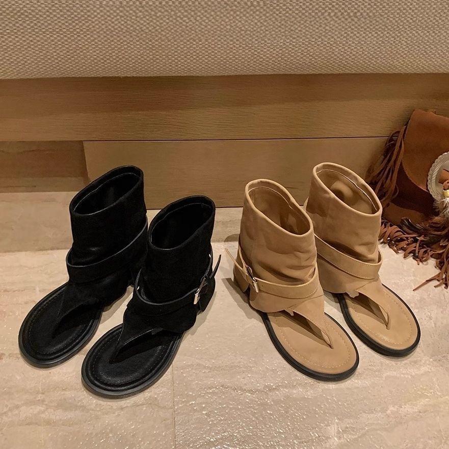 Moda palce fajne buty okrycie na buty lato 2025 nowe casualowe wszechstronne okrągła główka spersonalizowane jodełka rzymskie sandały