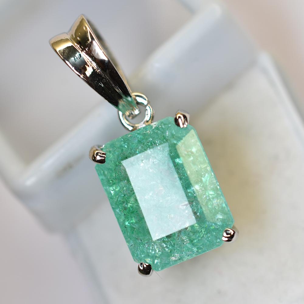 Certified 20 Ct+ Natural Green Emerald 925 Sterling Silver Emerald Pendant