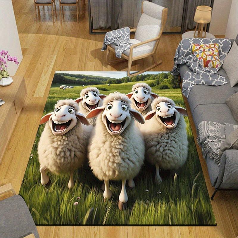 1pc Happy Lamb Pattern Area Rug, Anti Slip Non Shedding Stain Resistant Carpet