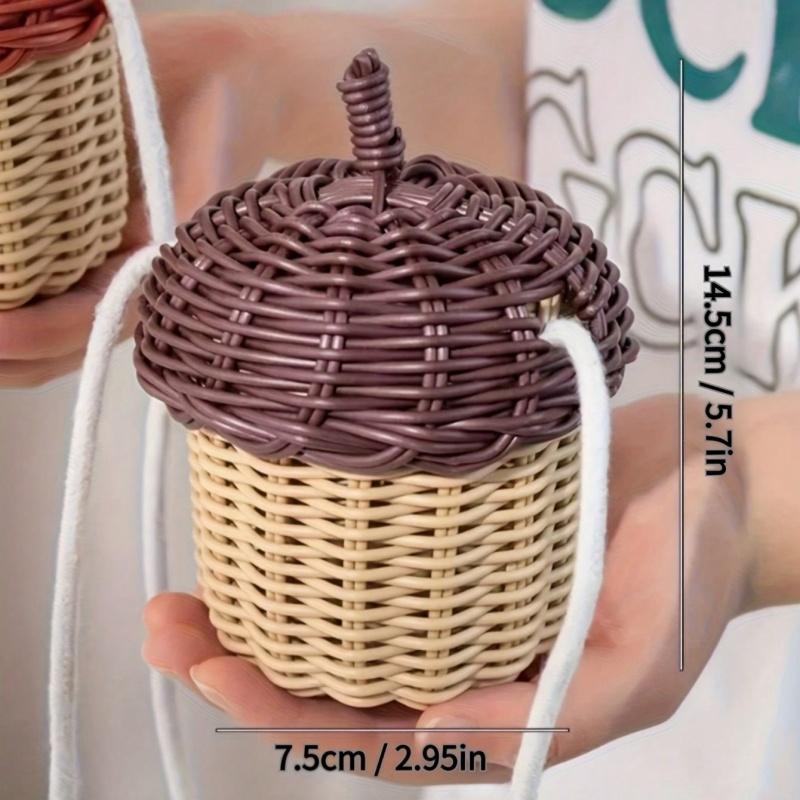 1pc Cute Walnut Basket, Walnut Shaped Basket Shoulder Bag, Hand Woven Vine Storage Basket, Handmade Crossbody Bags