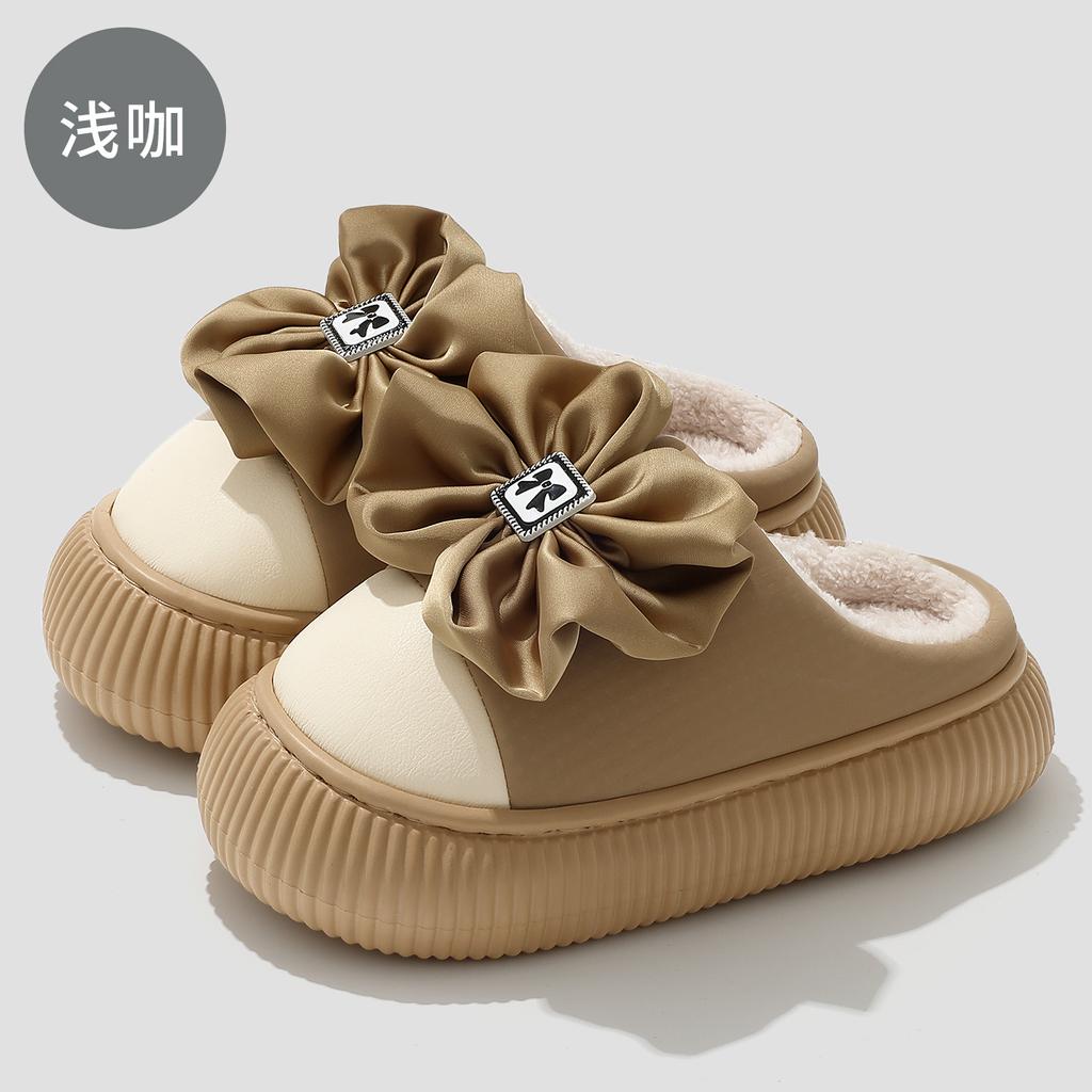 Bow Cotton Slippers Autumn and Winter Thick Bottom Non-slip Home Indoor Household Plush Warm Cotton Mop