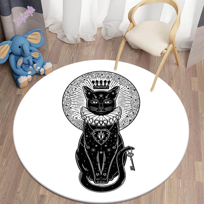 Mysterious Black Cat Round Decorative Carpet Divination Cushion Divination Hotel Carpet Home Decor Living Room Alfombra