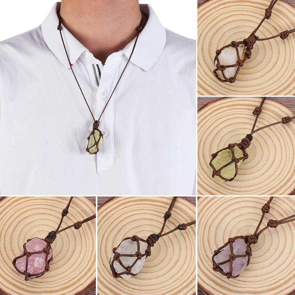 

Ожерелье из веревки с кристаллом аметиста, исцеляющий кулон, ожерелье из натурального камня, нерегулярный кристалл кварца