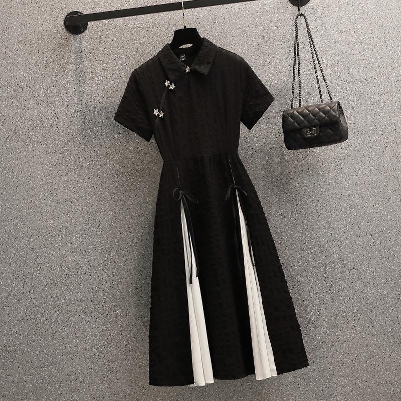 Women's Plus Size Summer Qipao: Gentle Chinese Style Tea Break Little Black Dress