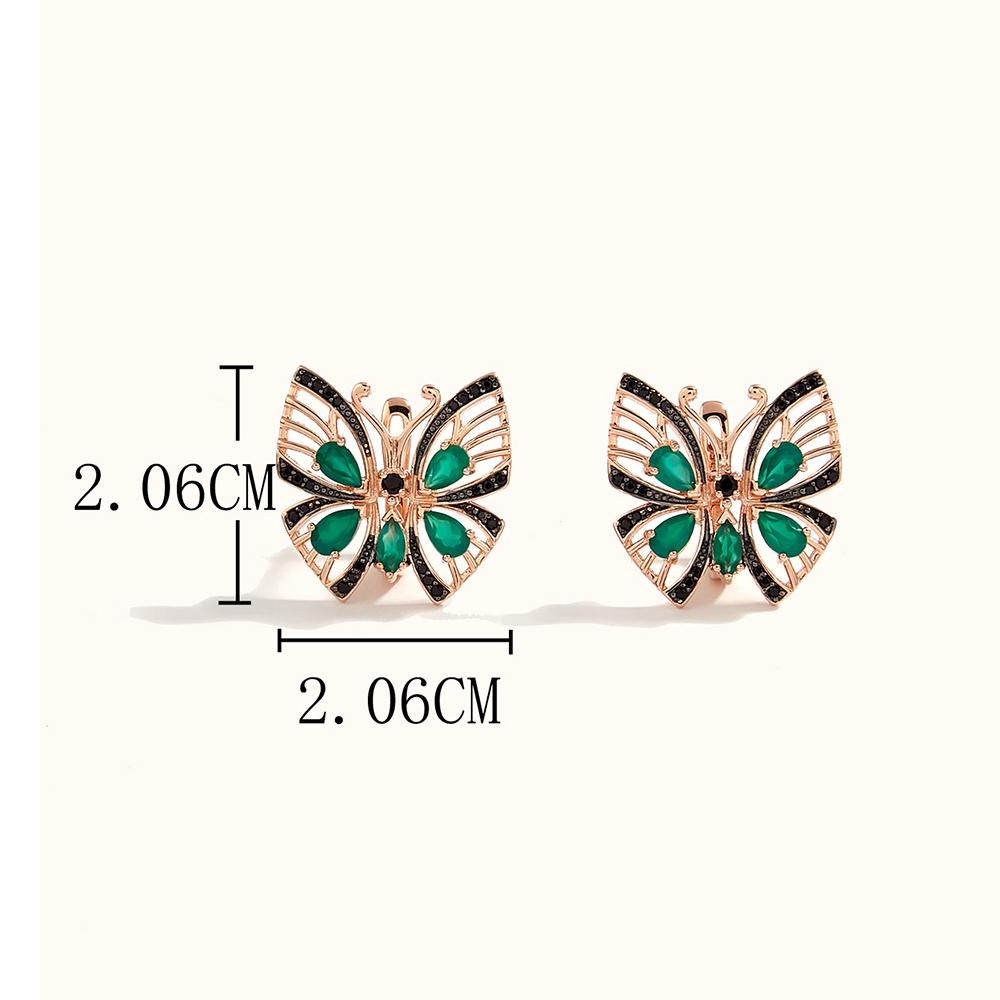 Awesome Butterfly Design Silver Clasp Earring & Ring Set Made Natural Green Agate Gems Luxury Jewelry for Women Anniversary Gift