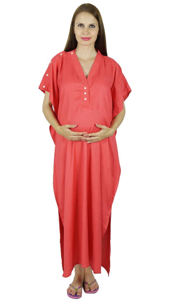 Bimba Kaftan de Maternité avec Ceinture Robe de Nuit d'Allaitement| Boutons Devant| Baby Shower