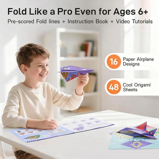 16/48 Stück/Set Papierflieger-Kits mit 16 klassischen Designs DIY Papierflieger Origami-Spielzeug Kleinkinder Jungen Mädchen Lernflugzeug-Spielzeug-Set