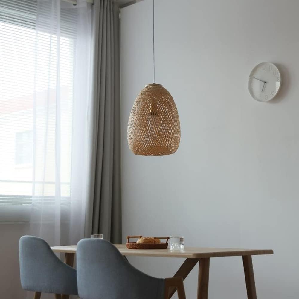 JOYINLED Natural Handmade Rattan Ceiling Light Southeast Style Basket Boho Pendant Lighting for Tea Room Restaurant Dia.30