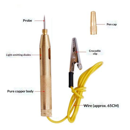 Automotive Circuit Tester 6V/12V/24V Copper Pen Body Test Light for Quick Vehicle Wiring