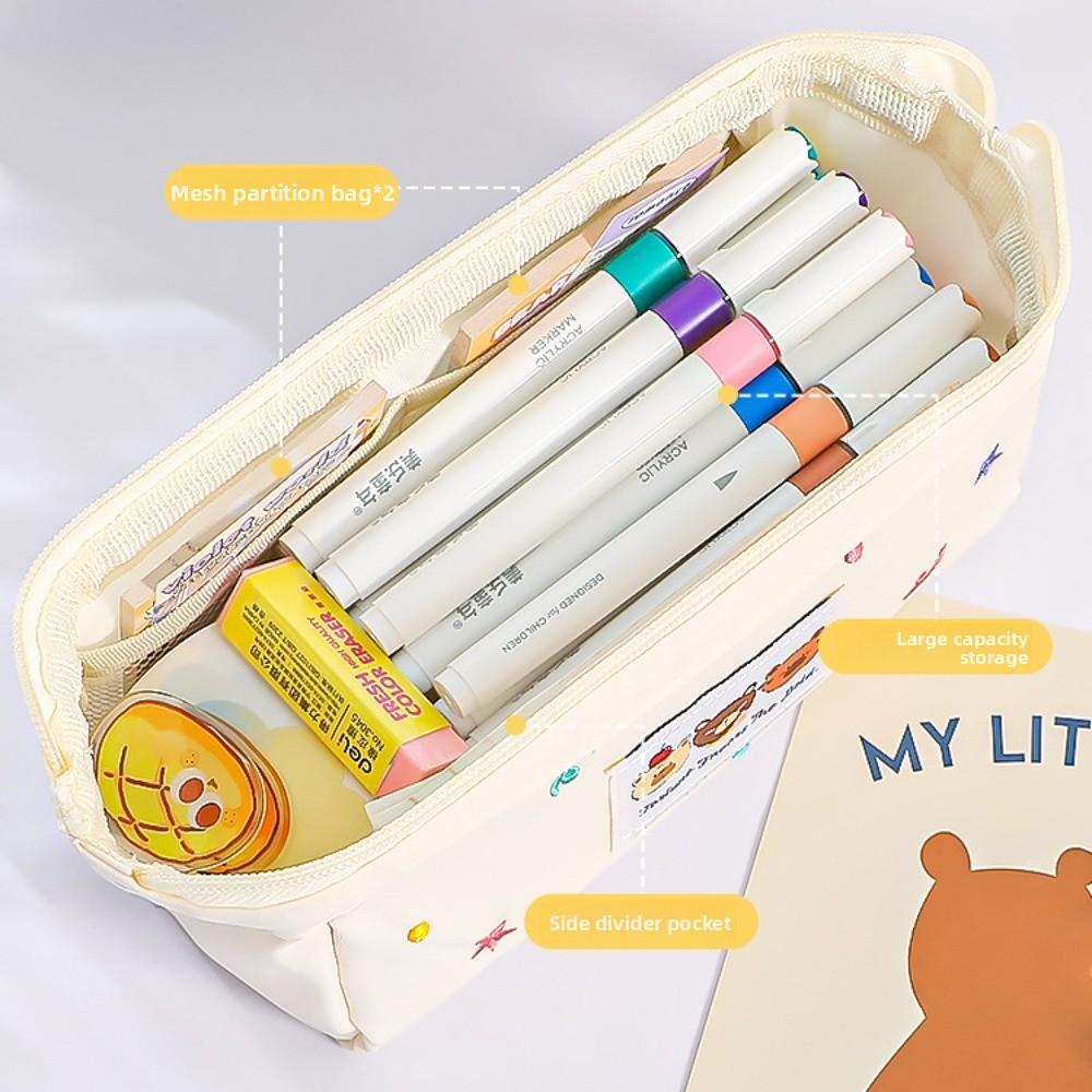 Bear Pattern Stationery Bag Large Capacity Pen Pencil Case Kawaii Pencil Bag  Kids