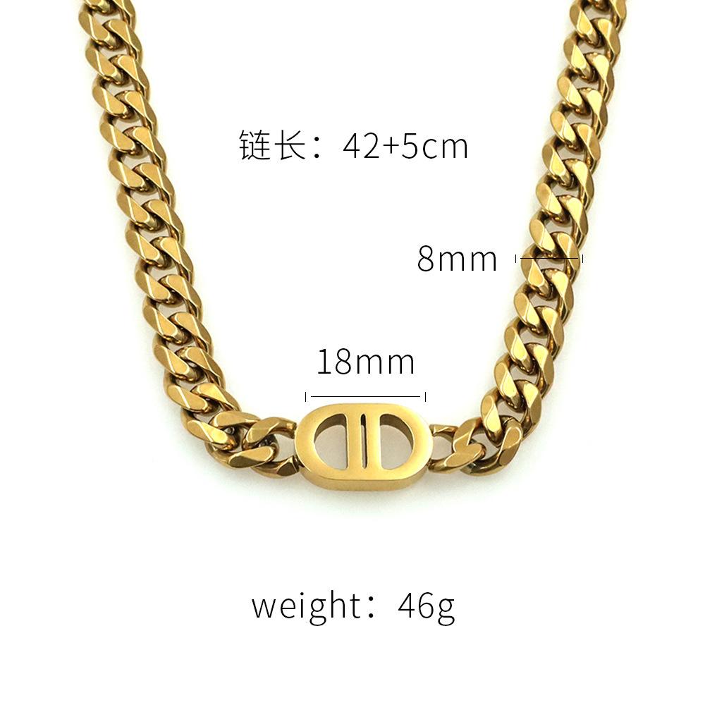 Hip Hop Hipster Titanium Steel Cuban Chain Personalized 18K Gold Double D Necklace Non-Fading Bracelet Jewelry Earrings