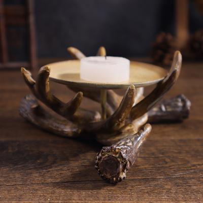 Vintage Resin Antler Candle Holder Rustic Iron Plate Candlestick Home Living Room Decor Desktop Fireplace Holiday Ornament Craft