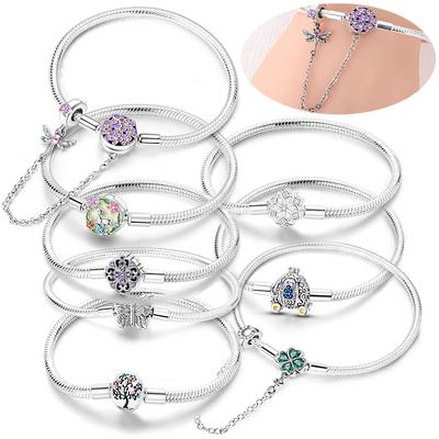 925 Silver Clover Butterfly Snowflake Bracelet Bracelet Fit Original Charm Bead DIY Design Jewelry Women