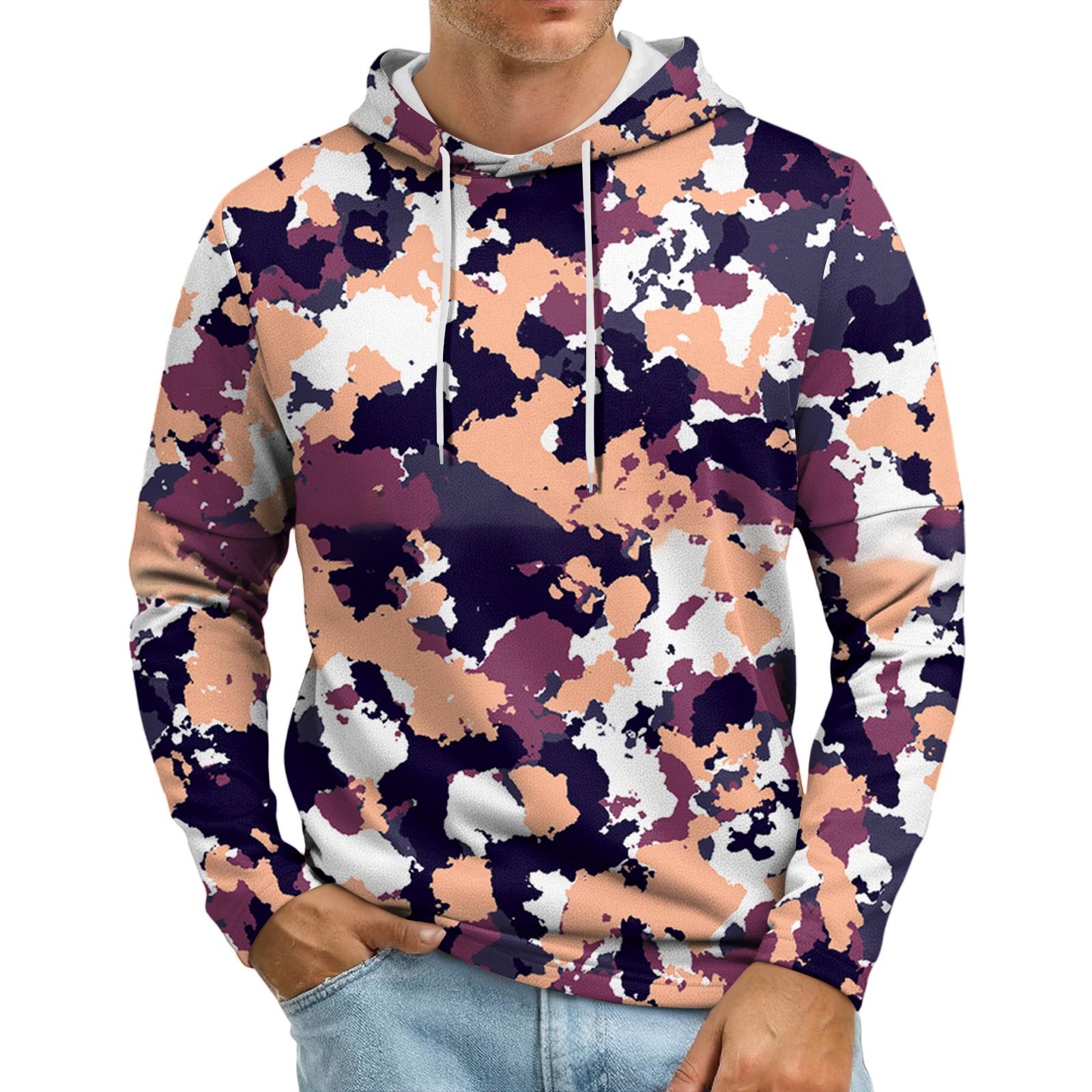 

Men s Loose-fitting Casual Camouflage Print Hooded Sweatshirt XL кавун червоний колір