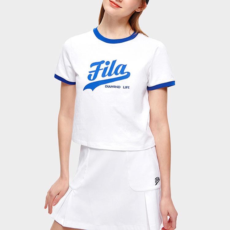 Fila Fusion Letter Pattern Printed Crew Neck Regular T-Shirt Women Tops White T11W322105FWT