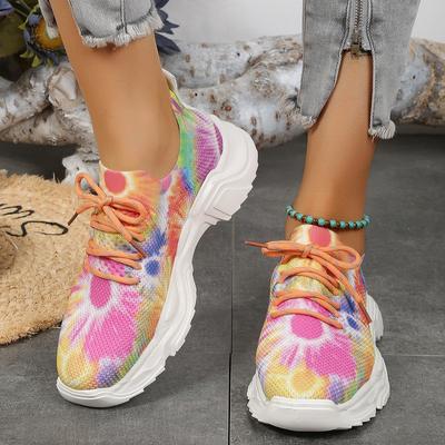 Foreign Trade Large Size Fly-woven Casual Single Shoes Women's 2025 New Running 3D Printing One-pedal Lightweight Lace-up Sports Shoes