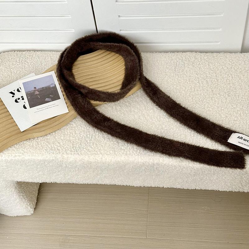 Scarf women's winter advanced sense niche design fluffy narrow strip solid color decoration warm autumn and winter scarf scarf scarf