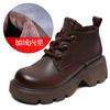 Leather high-top women's shoes spring and autumn new thick-soled heightening fashion lace-up short boots British retro style and ankle boots