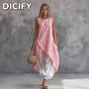 DICFY Women's Fashion Summer Spring Solid Color Print Sleeveless O-Neck Casual Dresses