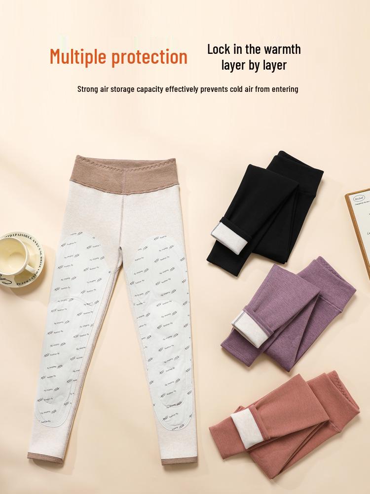 Extra Thick Fleece-Lined Thermal Pants with Knee Pads, Temperature Sensitive, High Elasticity, Slimming, Ideal for Cold Weather