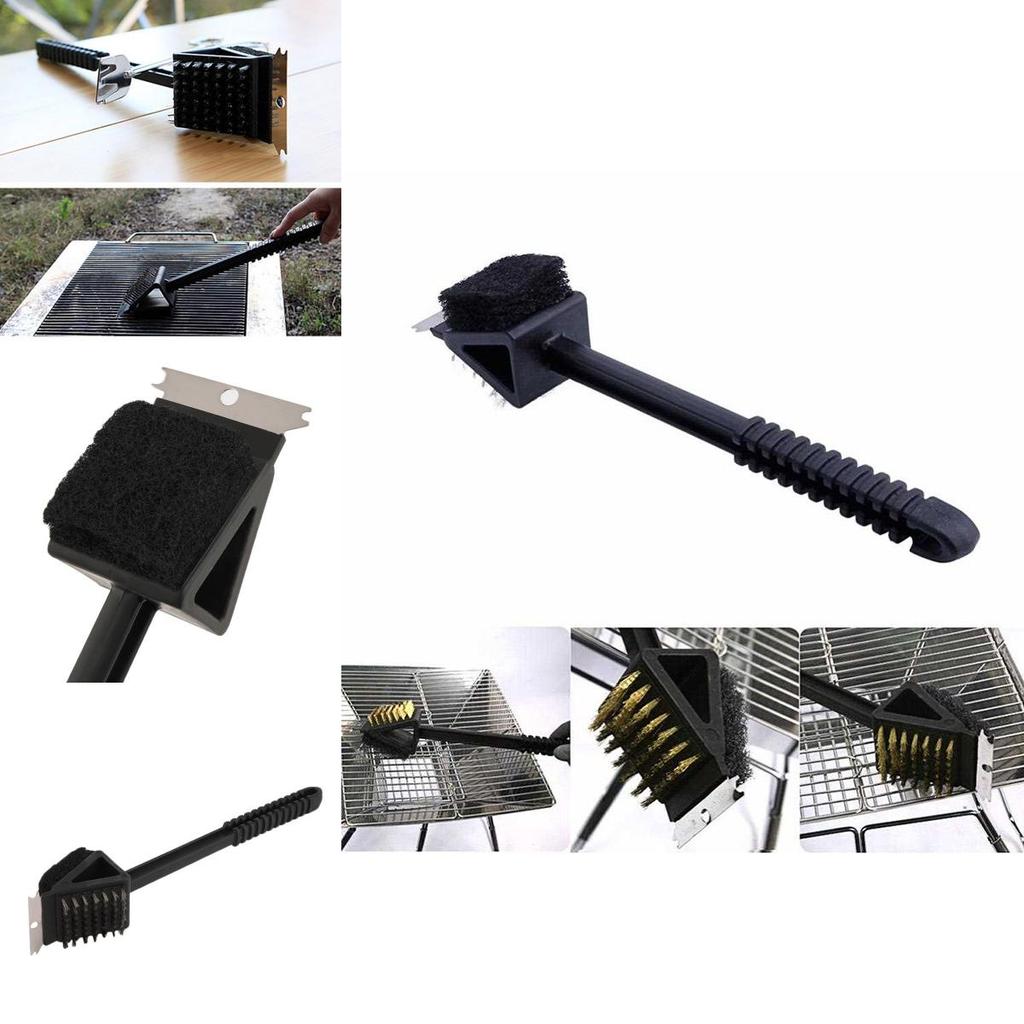 Premium 3 In 1 Barbecue Bbq Oven Grill Bristles Cleaning Stiff Brush Scraper Cleaner For Effortless Maintenance