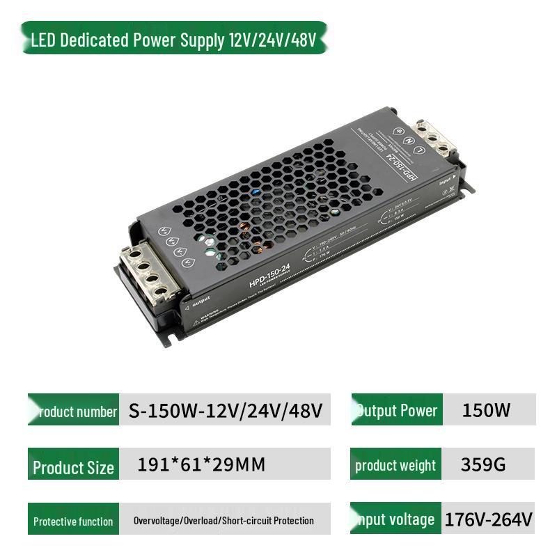 Ultra-thin LED Silent Power Supply, Black Obsidian, 60W-400W, 12V/24V/48V
