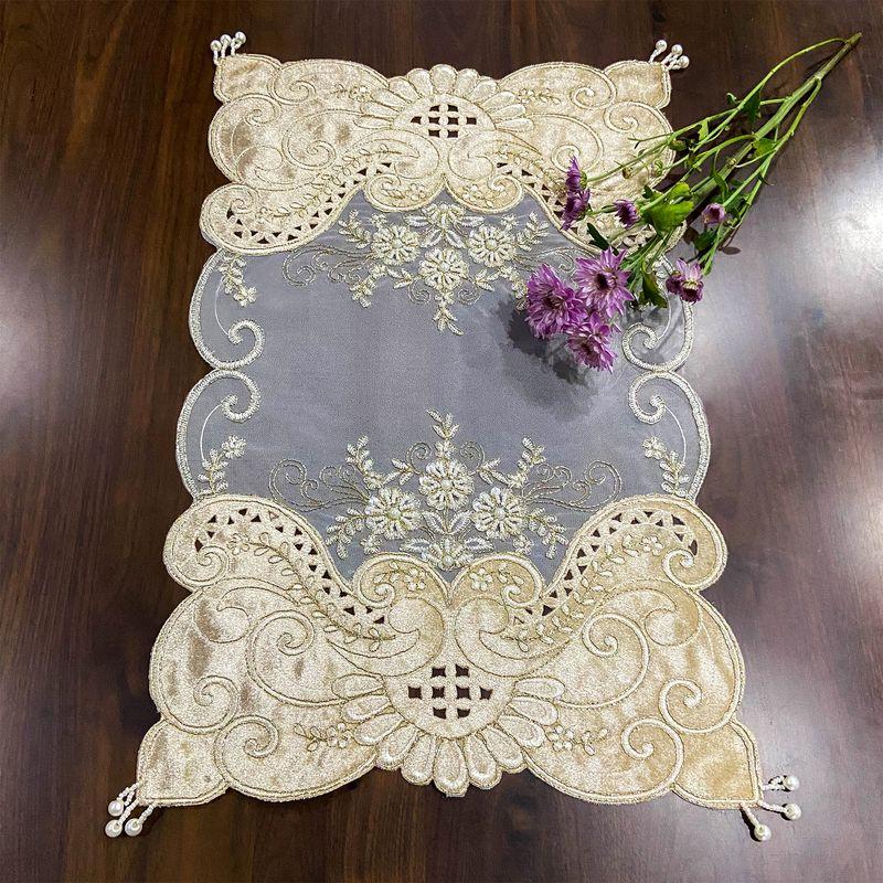 

Tea Tray Tea Set Cloth European Lace Fabric Craft Embroidered Rectangular Cover Towel Microwave Oven Household Appliances Multi-Purpose Dust Towel Creamy-white -1 40x60cm
