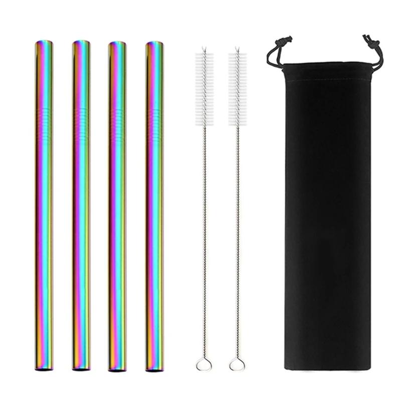 12mm Boba Metal Straw Eco-friendly 304 Stainless Steel Straws Set Reusable Drinking Straw for Bubble Tea Milkshake Bar Accessory