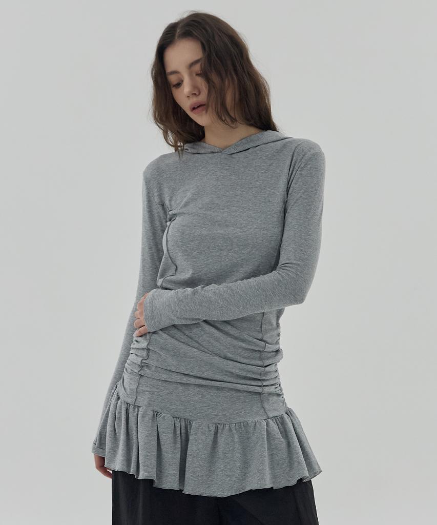 Dear Stalker Aqua Shirring Hooded Dress - Gray