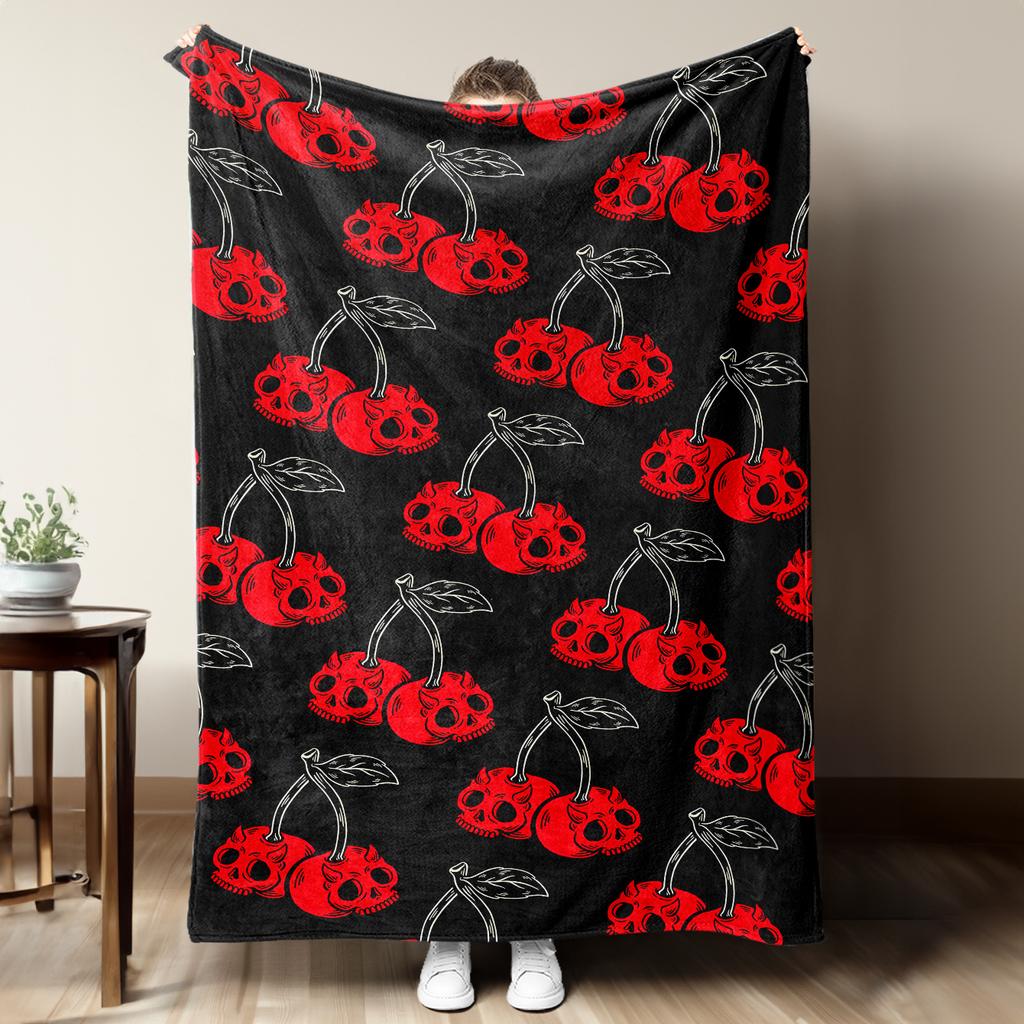Cartoon Small Cherry Pattern Cute Print Art Blanket - Soft All-Season Multi-Purpose Throw for Sofa, Bed, Office Nap & Gift