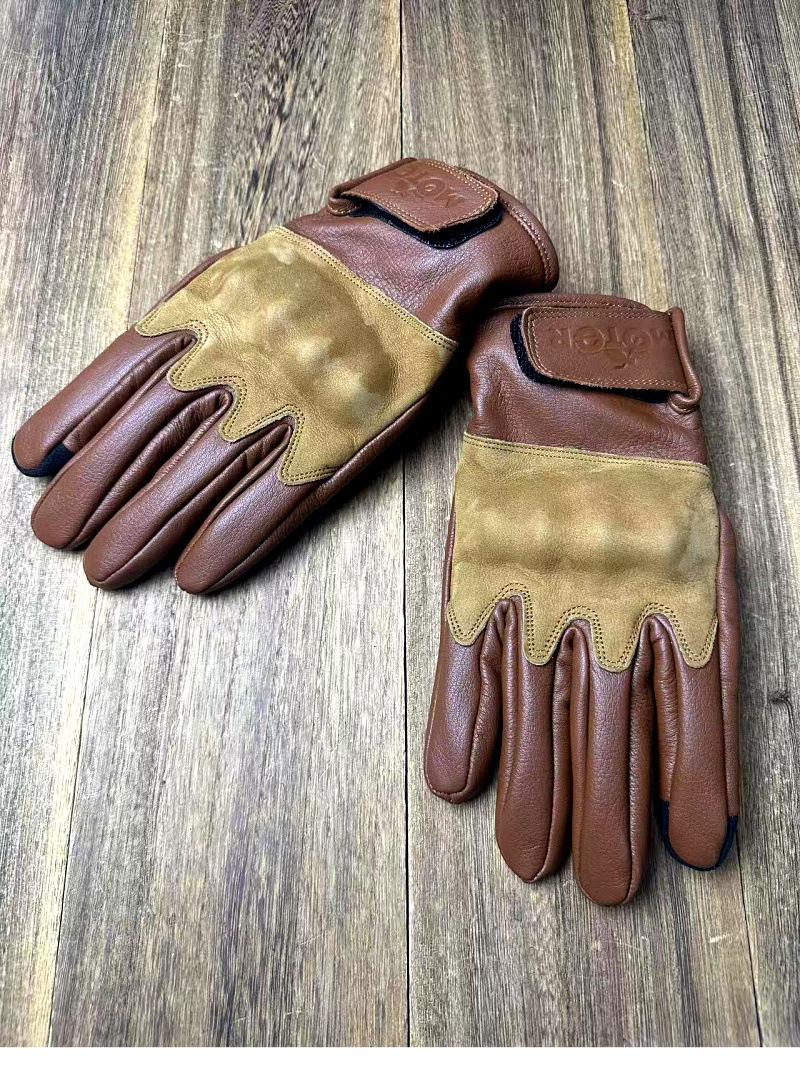 

Унисекс Ретро Мотоциклетные Перчатки для Езды - Четыре Сезона Натуральная Коровья Кожа, Защита от Падений L коричневый