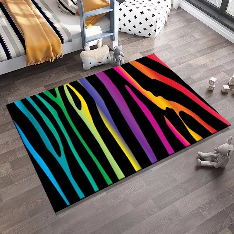 Colorful Rainbow Zebra Stripe Pattern Modern Area Rug for Living Room Suitable for use as an anti-slip for living room bedroom sofas