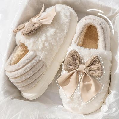 Damen Baumwollpantoffeln 2024 Winter Neu Indoor Zuhause Warm Plüsch Flauschig Bequem Schleife Anti-Rutsch Outdoor Baumwollschuhe