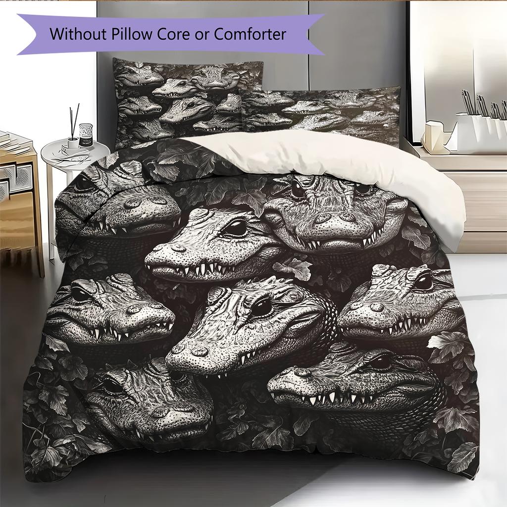 Black Crocodile Pattern Bedding Home Decoration Birthday Gift (1 * Duvet Cover + 2 * Pillowcase, Without Core)