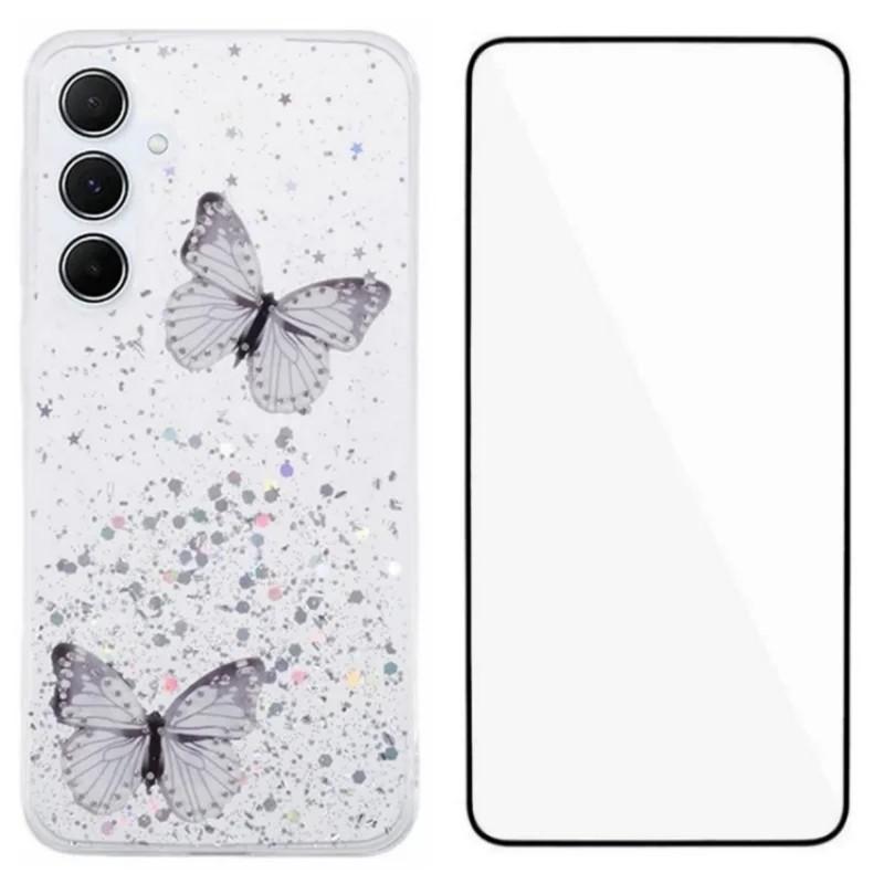 

For Samsung Galaxy A17 5G TPU Case WANLONFENG AW Series PVC Butterfly Epoxy Phone Cover with HD Film White