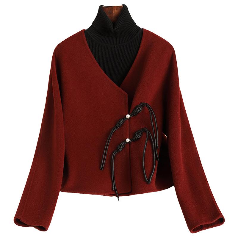 Double-sided Wool Coat Women's Short Autumn and Winter New Chinese Buckle Wool Coat Women's Small