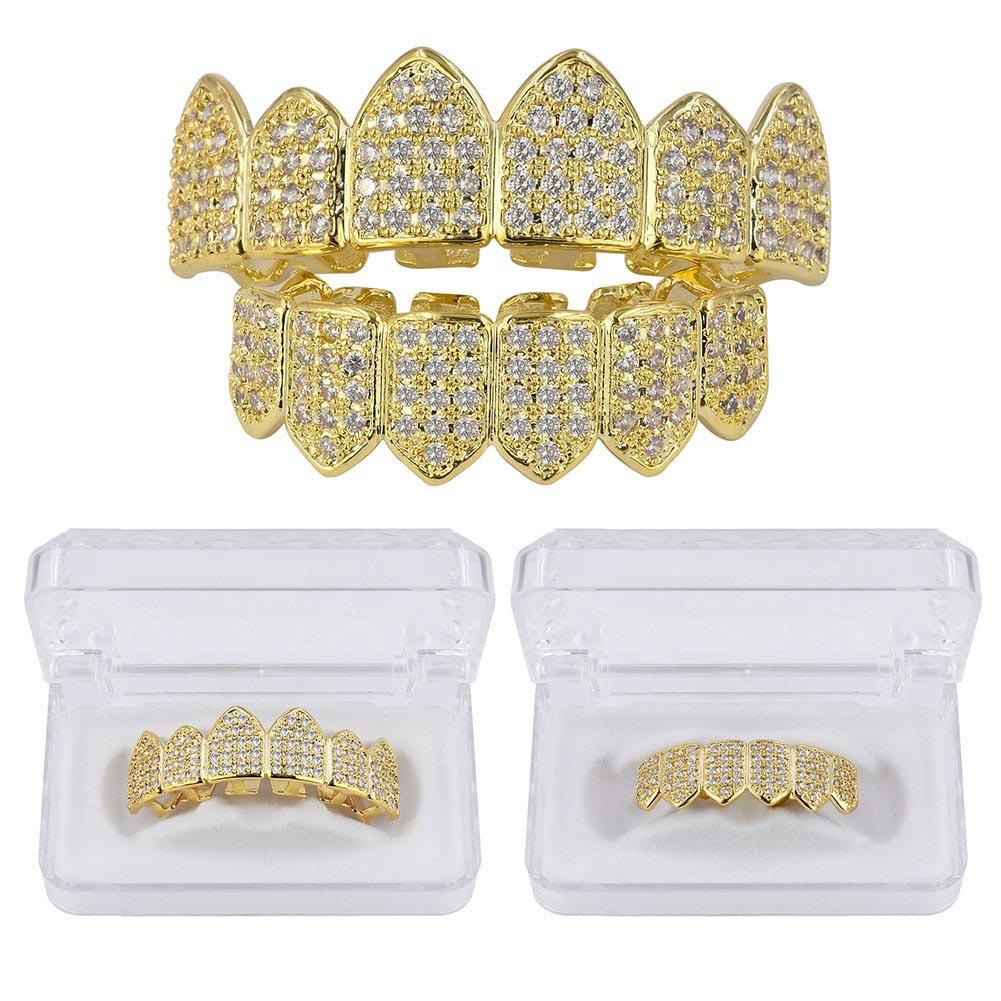 WISH Micro Inlaid Gold Teeth Set Sharp Teeth Vampire Teeth Hip Hop Accessories Teeth Set Factory