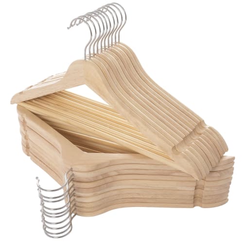 ELONG HOME Wooden Clothes Hangers with Non-Slip Indents and Trouser Bars, Shape-Retaining, 360-Degree Rotating Slim Clothes Hangers for Suits, Shirts,