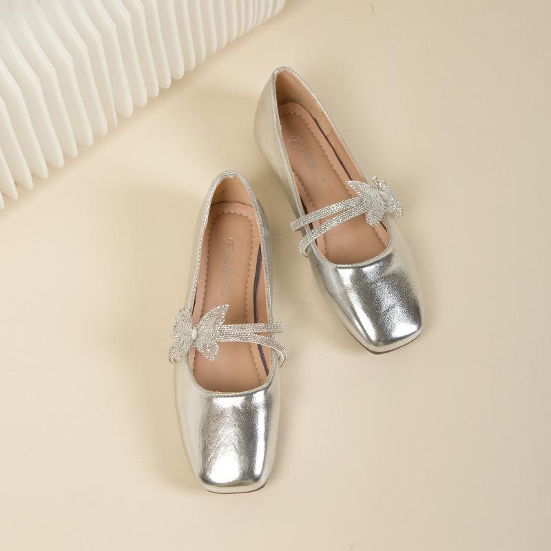 

Fashion Butterfly Crystal Women Flats Shoes Designer Classical Shallow Sandals Fashion Elegant Shoes 2025 Summer New Sneaker Zapatillas 40 серебряный