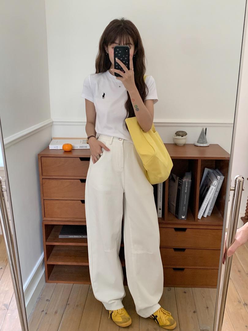 GAGD White Curved Blade Denim Wide-Leg Slimming Jeans for Pear-Shaped Women S белый
